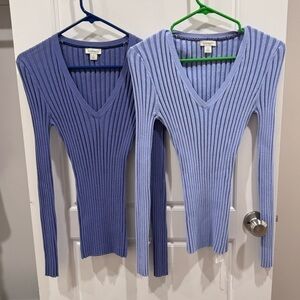 Sundance V-Neck Ribbed Sweater - Indigo and Periwinkle